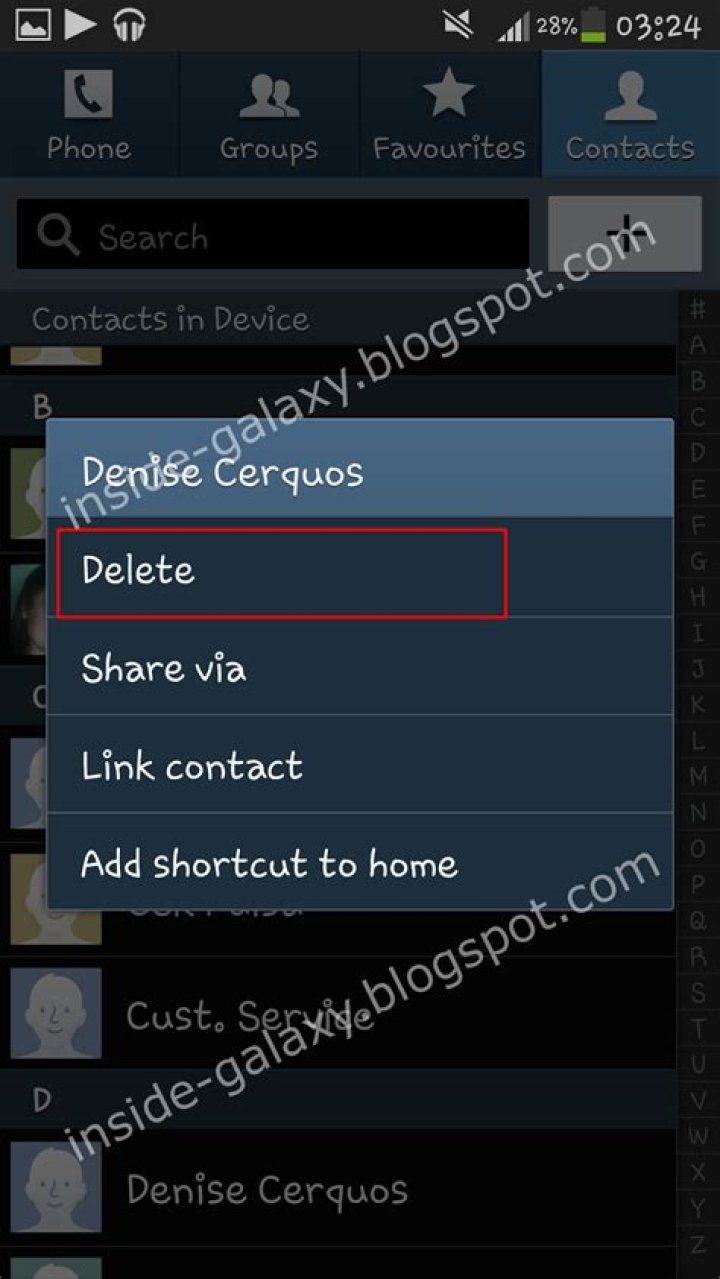 How to delete contacts on Samsung galaxy s4 mini